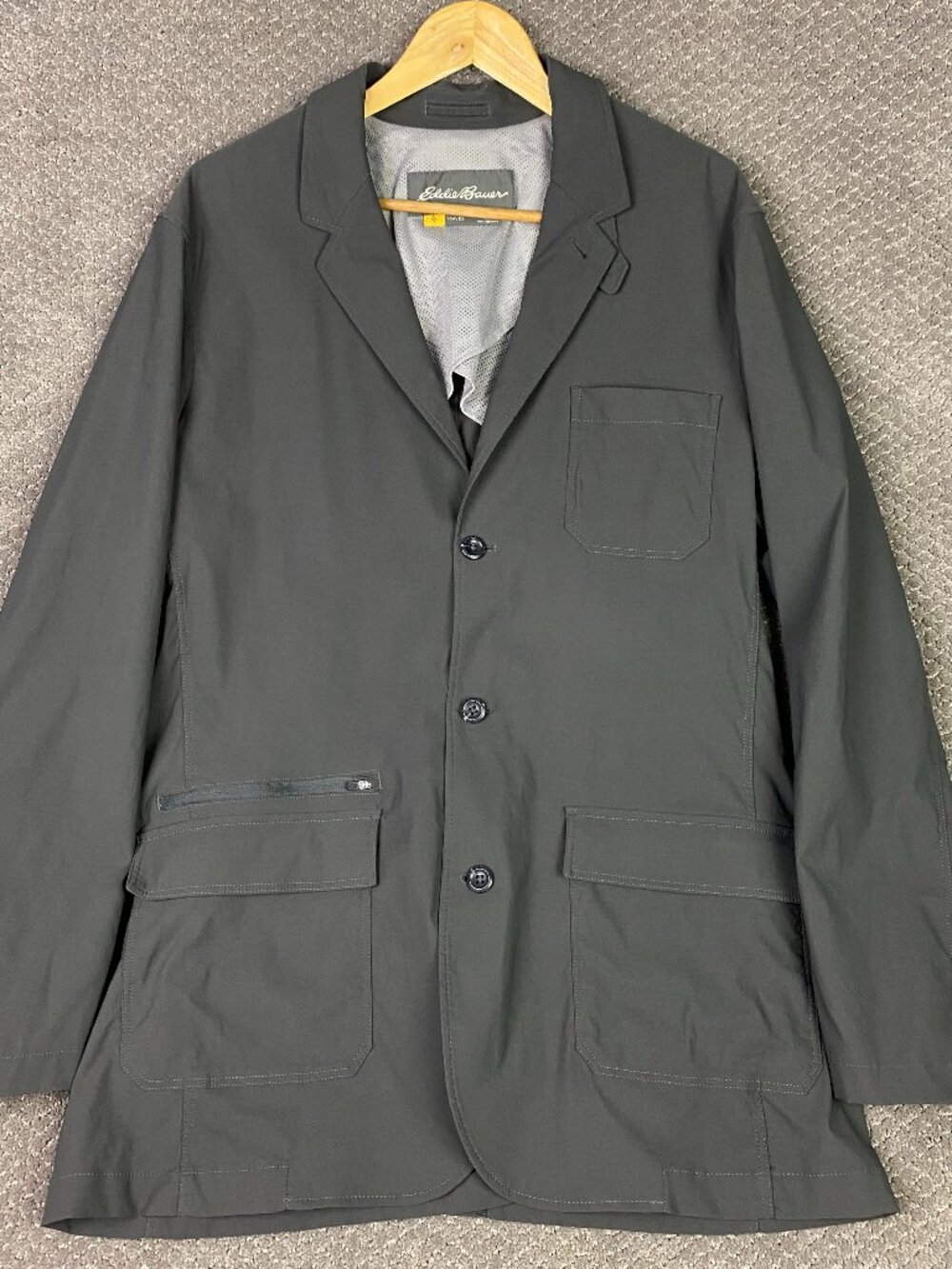Eddie Bauer Travex Blazer Jacket Mens 46 Tall Gray Travel Sport Coat 46T 46L